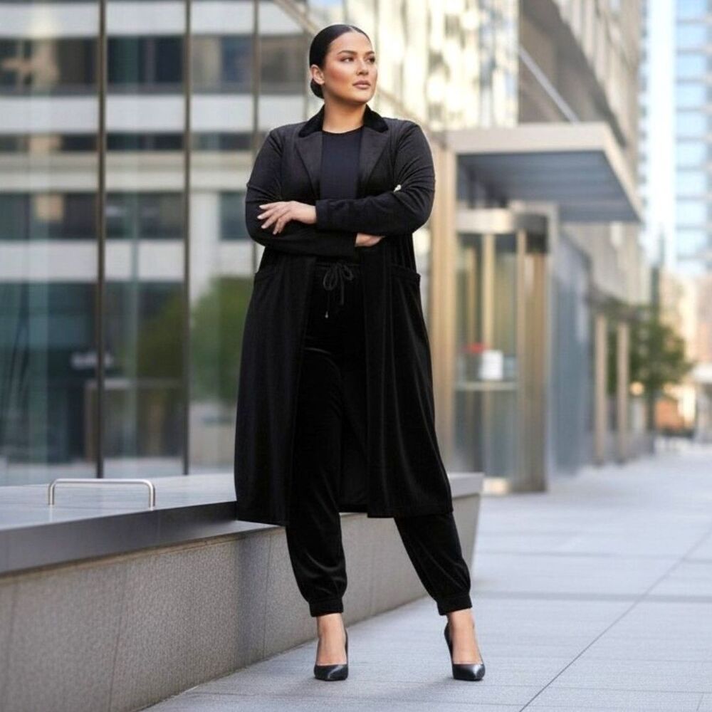 SKIES ARE BLUE ~ Plush Velvet Duster Coat and Jeggings - BLACK! NWT! Size 2X